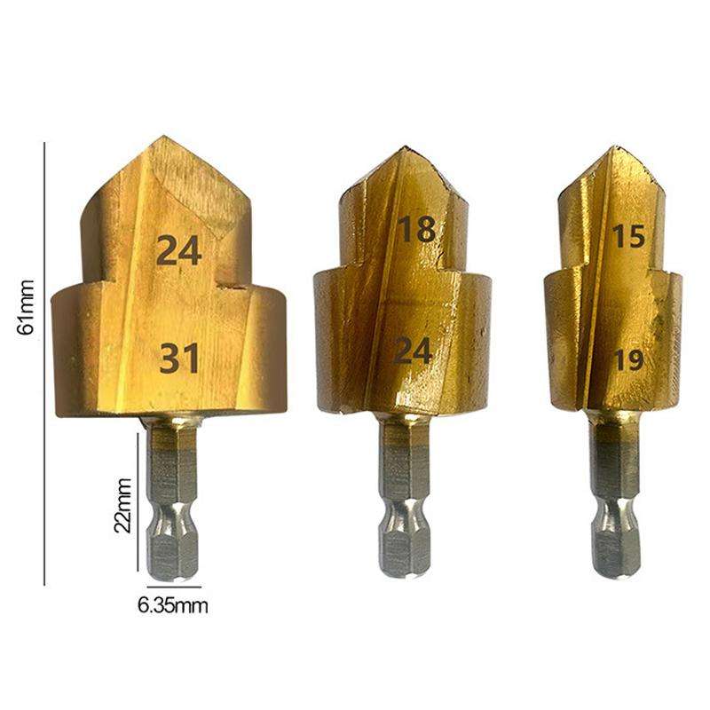 3pcs / Set 20 / 25 / 32 Hexagonal Shank PPR Step Drill Bits Leak Repairing And Connecting Tools