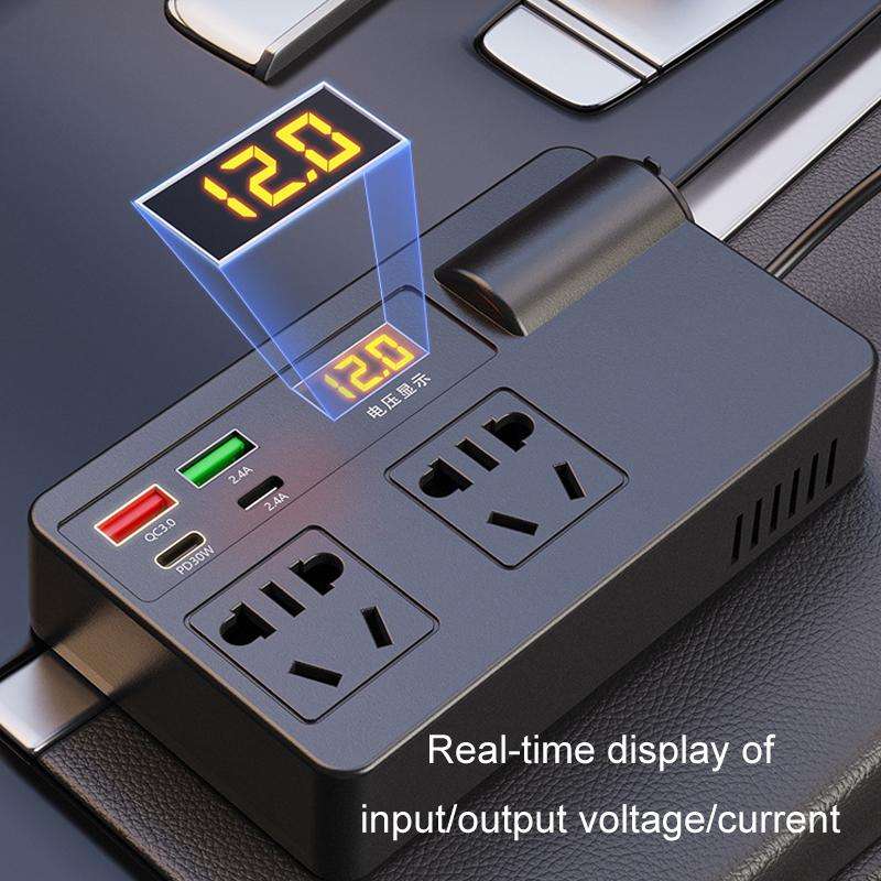 12V24V To 220V Car Multi-Function Inverter Socket Fast Charger(With Digital Display)