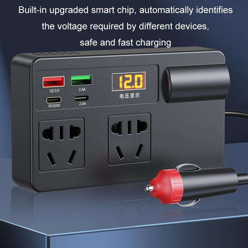 12V24V To 220V Car Multi-Function Inverter Socket Fast Charger(With Digital Display)
