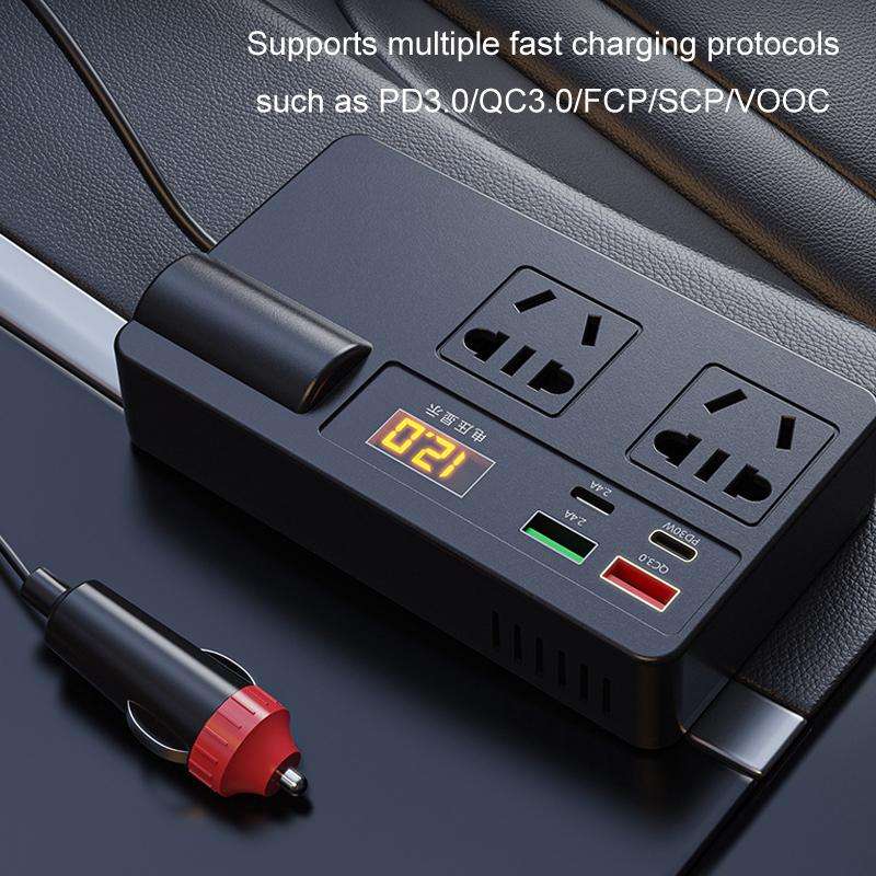 12V24V To 220V Car Multi-Function Inverter Socket Fast Charger(With Digital Display)