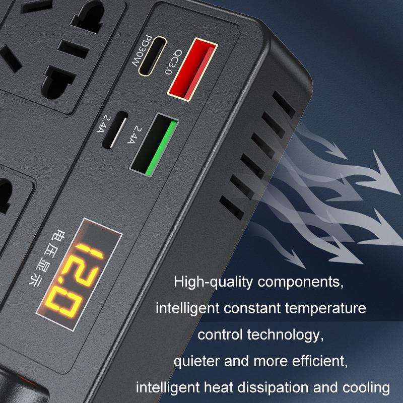 12V24V To 220V Car Multi-Function Inverter Socket Fast Charger(With Digital Display)