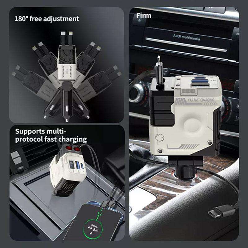 A1 Car 4 In 1 Digital Fast Charger With Retractable Cable(Yellow)