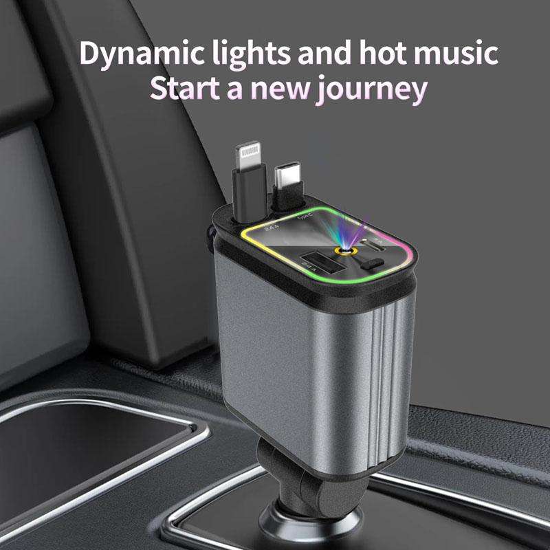 C3 Car Star Spotlight 4 In 1 Charger With Retractable Cable(Dark Gray)