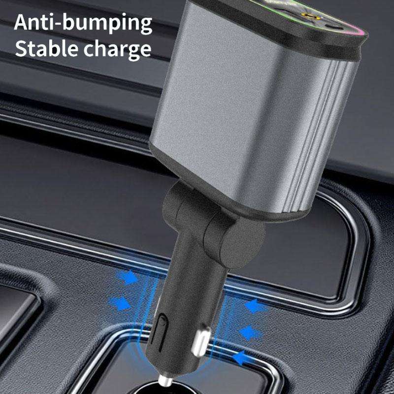 C3 Car Star Spotlight 4 In 1 Charger With Retractable Cable(Dark Gray)