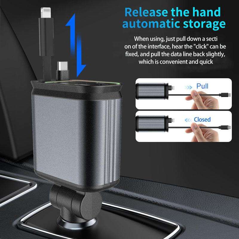 C3 Car Star Spotlight 4 In 1 Charger With Retractable Cable(Dark Gray)
