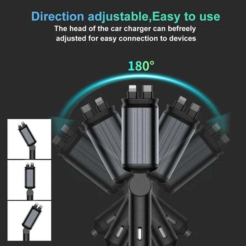 C3 Car Star Spotlight 4 In 1 Charger With Retractable Cable(Dark Gray)