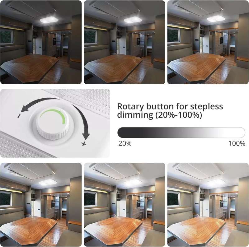12-24V RV Light 120 LEDs 3-Color Temperature Rotary Button Dimming Roof Light FC01