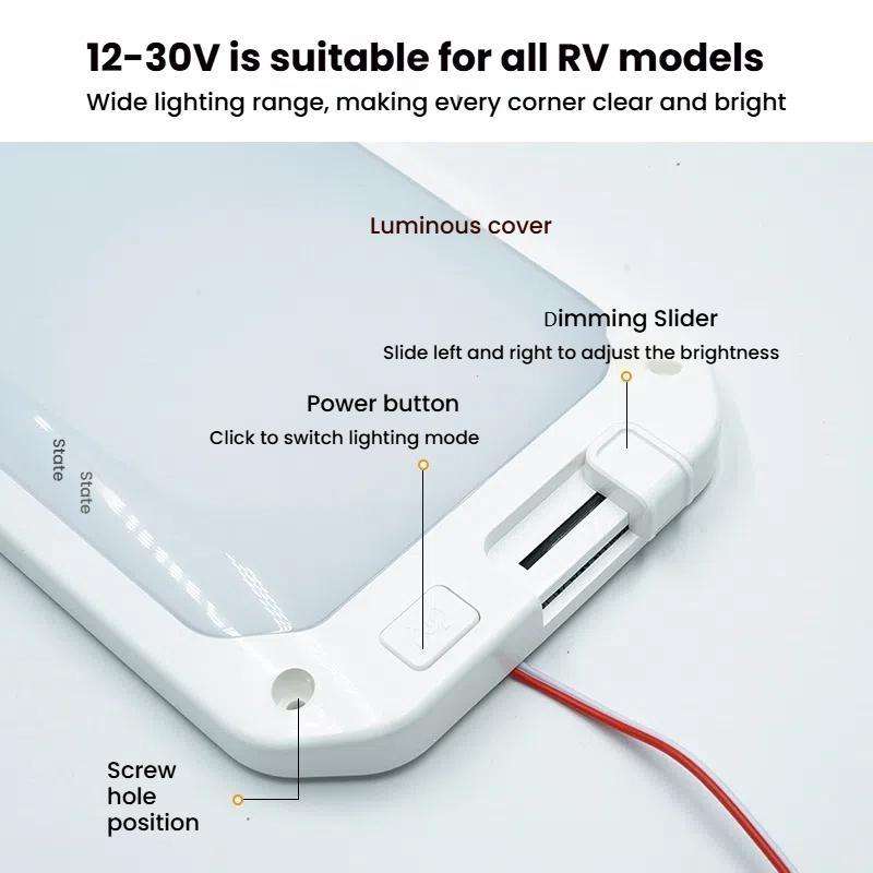12-30V RV Light 198 LEDs 3-Color Temperature Dimmable Roof Light, Color: Blue White Light