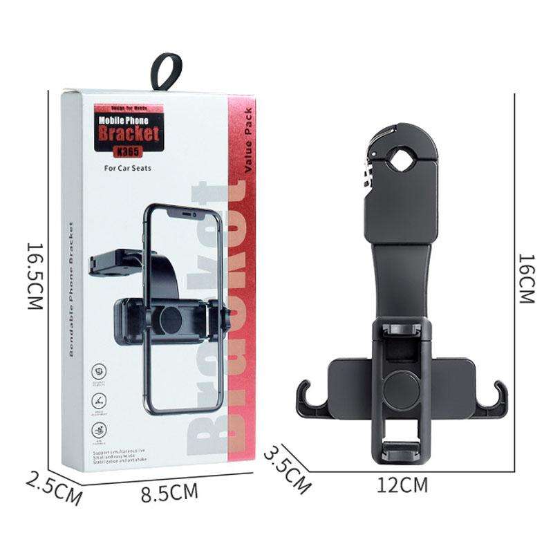 Car Rear Seat Headrest Multifunctional Rotating Telescopic Cell Phone Holder Hooks(Black)