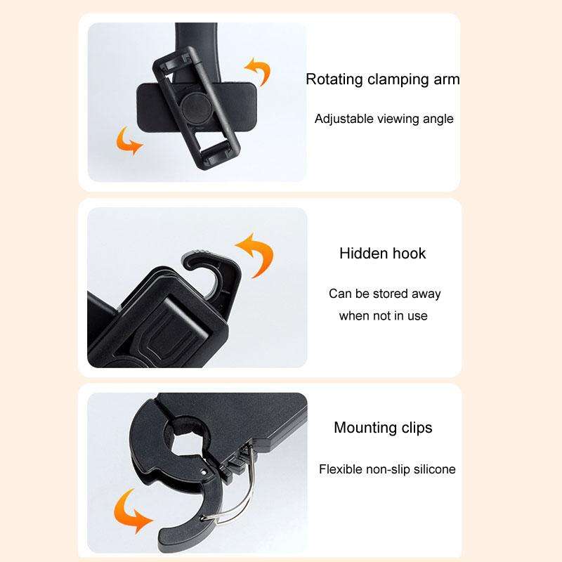 Car Rear Seat Headrest Multifunctional Rotating Telescopic Cell Phone Holder Hooks(Black)