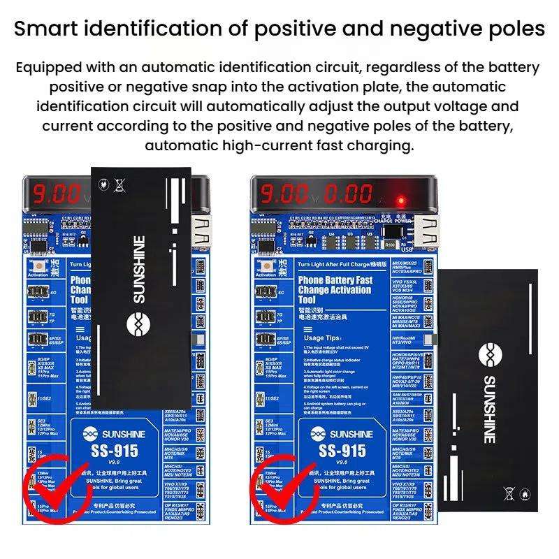 SUNSHINE SS-915 For iPhone Android Mobile Phone Repair Battery Charging Activation Board V9 Battery