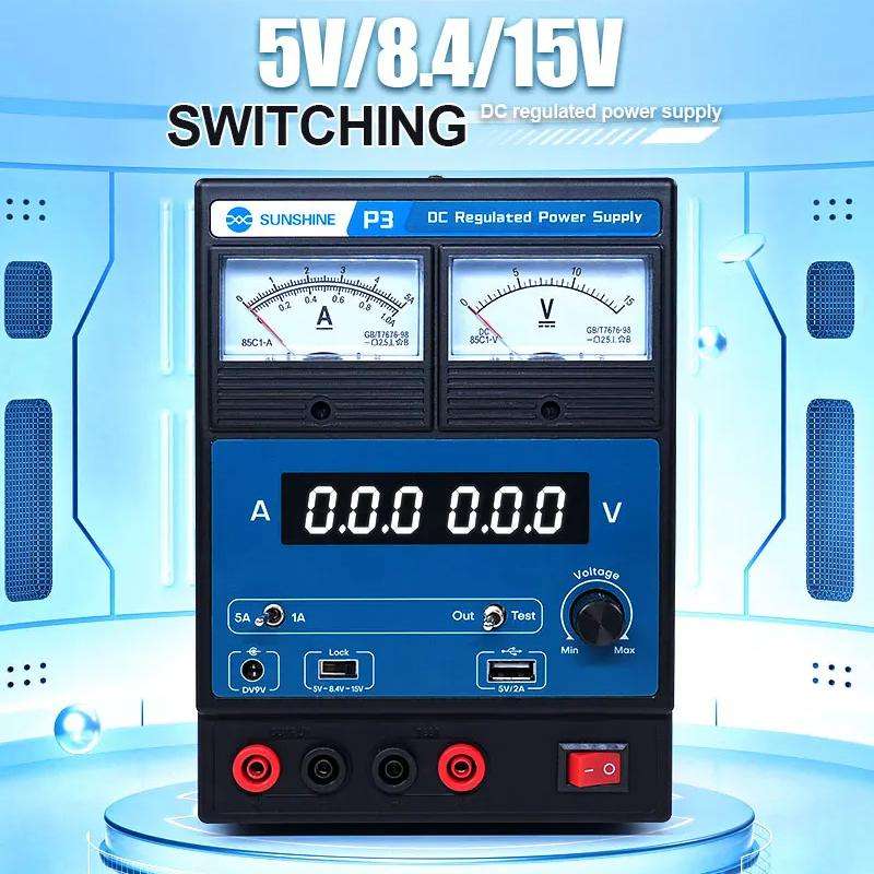 SUNSHINE P3 DC Regulated Power Supply 5V/8.4V/15V Switching Mobile Phone Repair Regulated Power Supp