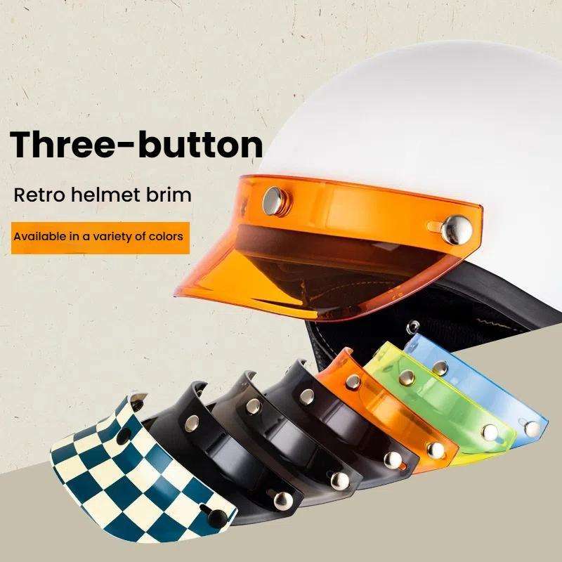 Motorcycle Helmet Brim Retro 3-Button Helmet Visor Sunshade Protection Half Helmet Hat Brim(Light Te
