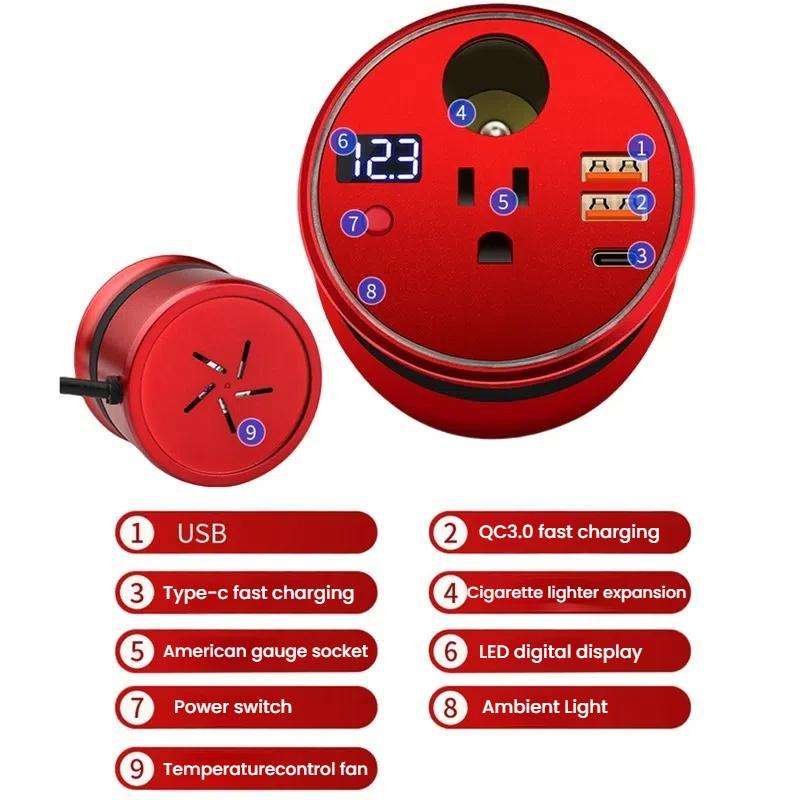XUYUAN Car Inverter 12V To 110V Mini Charge Converter 150W High Power Socket, US Plug(Red)