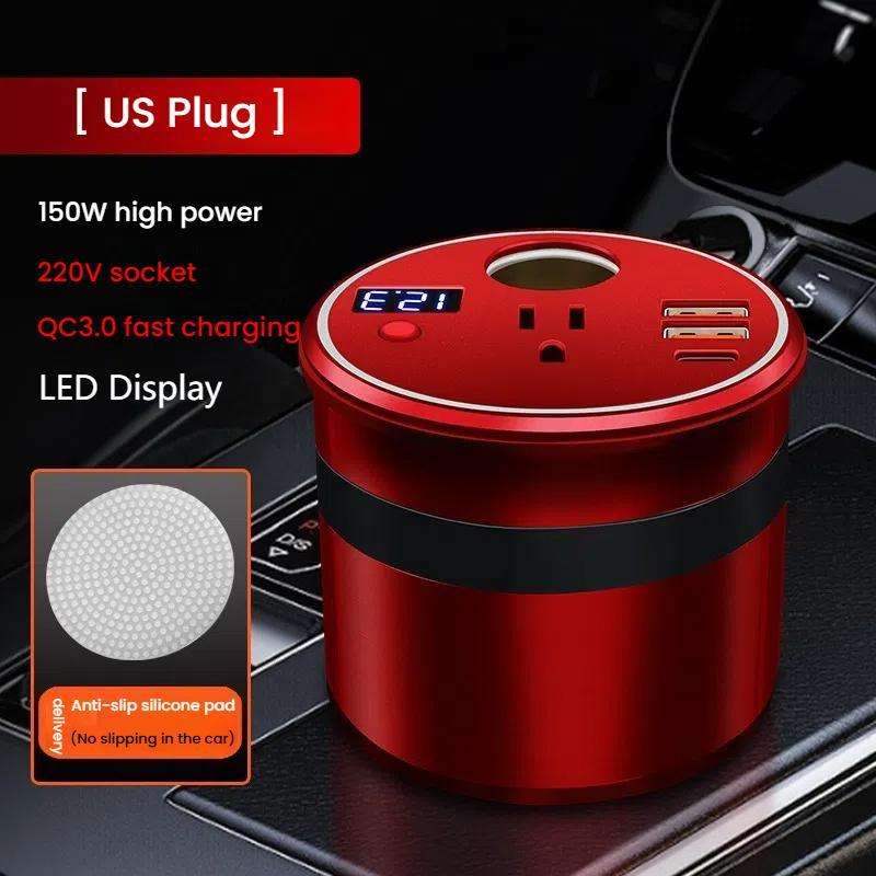 XUYUAN Car Inverter 12V To 110V Mini Charge Converter 150W High Power Socket, US Plug(Red)
