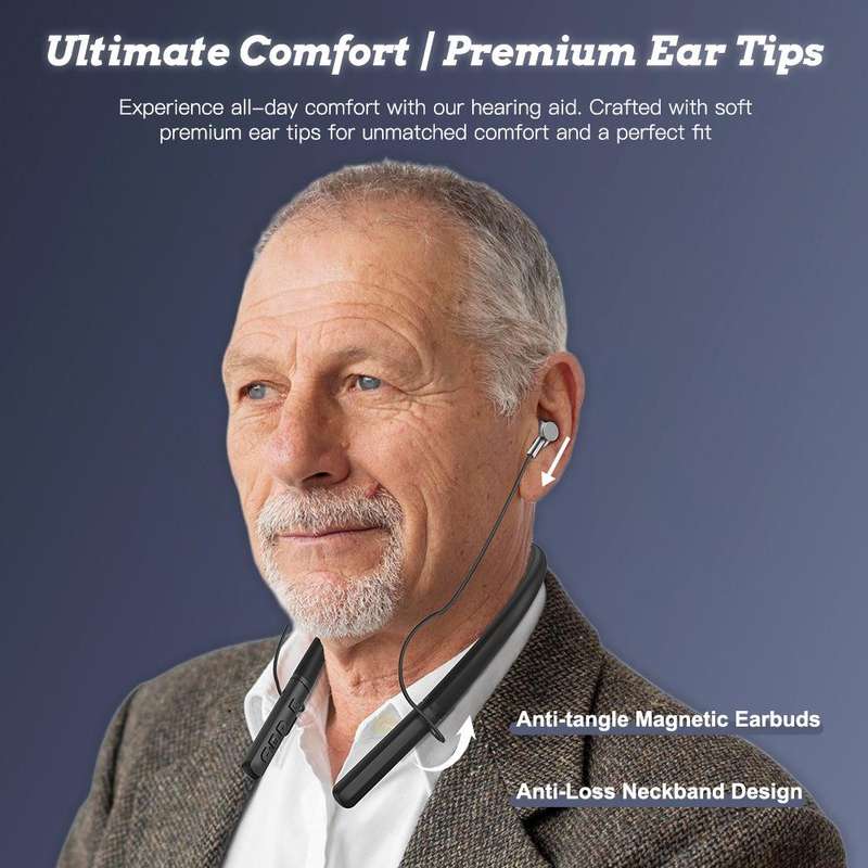 Neck-hanging 16-channel Bluetooth Hearing Aid Rechargeable Sound Amplifier for The Elderly(Black)