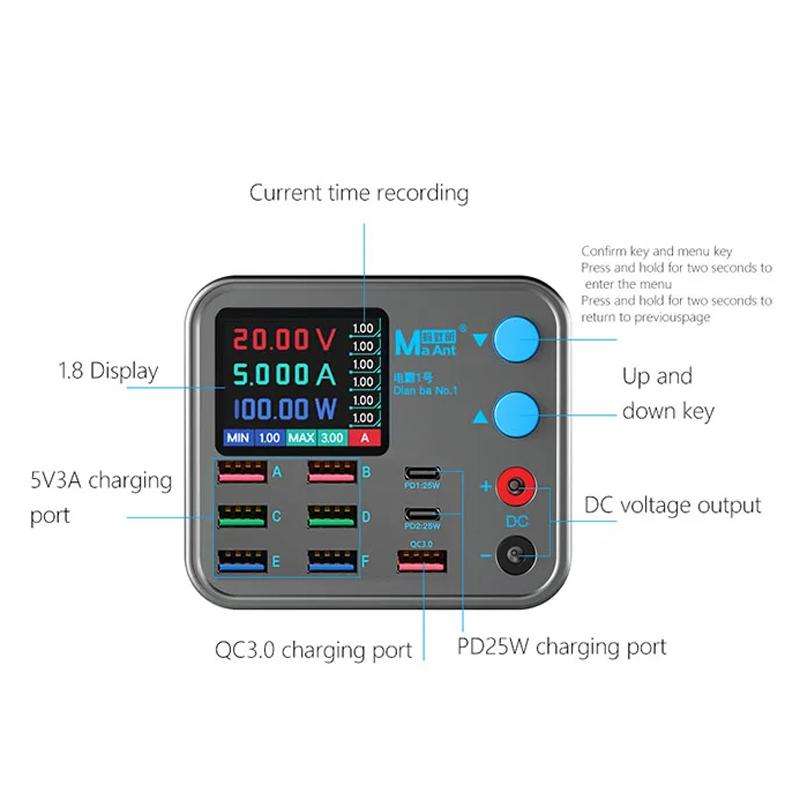MaAnt DianBa No.1 Pro Multi-port Charger 9-ports With Digital Display Power Wireless Charger EU Plug