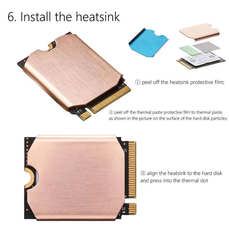 For Steam Deck Game Console SSD Copper Heat Sink M.2 2230 NVMe Radiator Pad, Spec: Set A