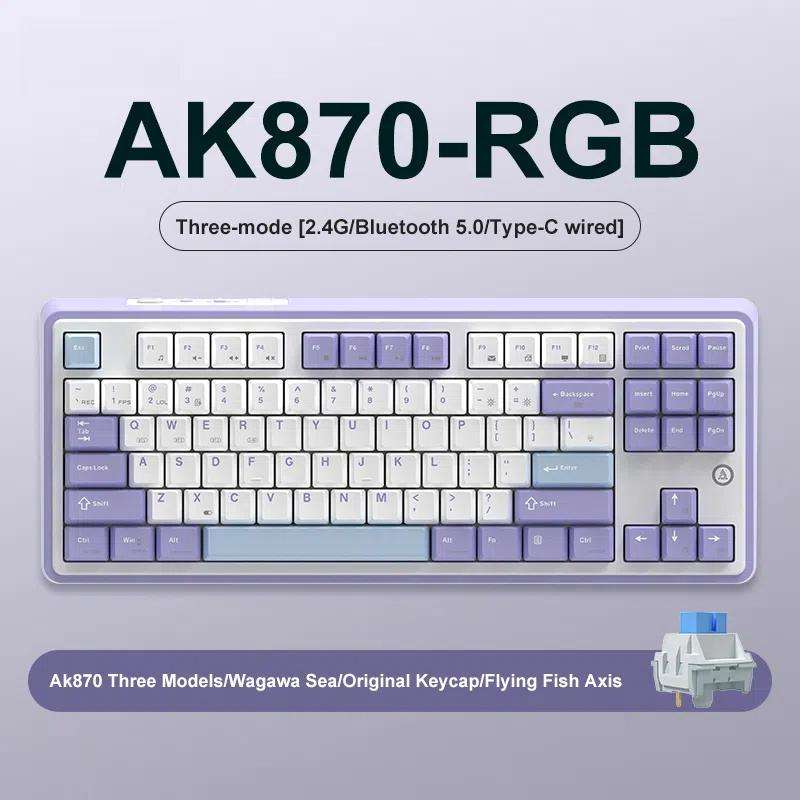 Ajazz AK870 Wireless Bluetooth Tri-mode Mechanical Keyboard RGB DIY Custom Hot Swap Gaming Keyboard,