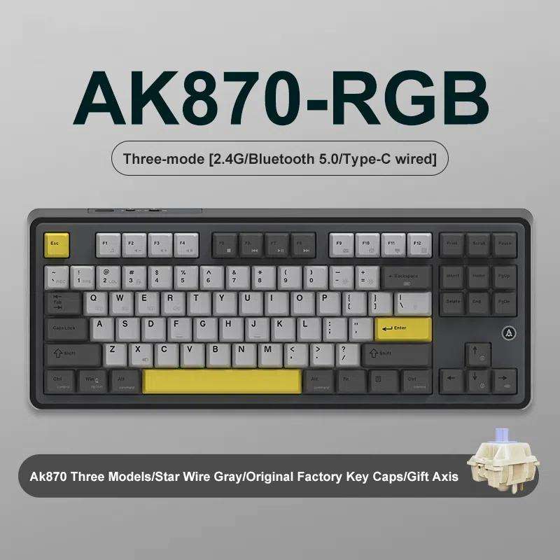 Ajazz AK870 Wireless Bluetooth Tri-mode Mechanical Keyboard RGB DIY Custom Hot Swap Gaming Keyboard,