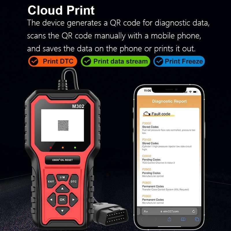 M302 Car Oil Reset Code Reader Automotive Maintenance Light Zero Reset Fault Diagnosis Tool