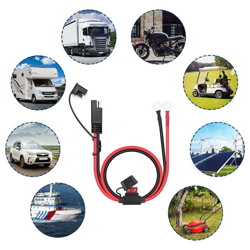 60cm O-Terminal to SAE Power Cable With Fuse Battery Charger Extension Adapter Wire