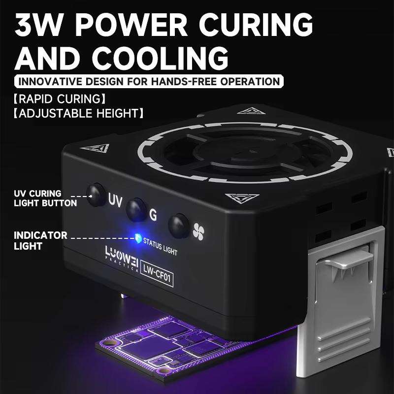 LUOWEI CF01 Cell Phone Repair 3 In 1 UV Curing Lamp Cooling Smoke Extractor Fan Dust Developer Lamps