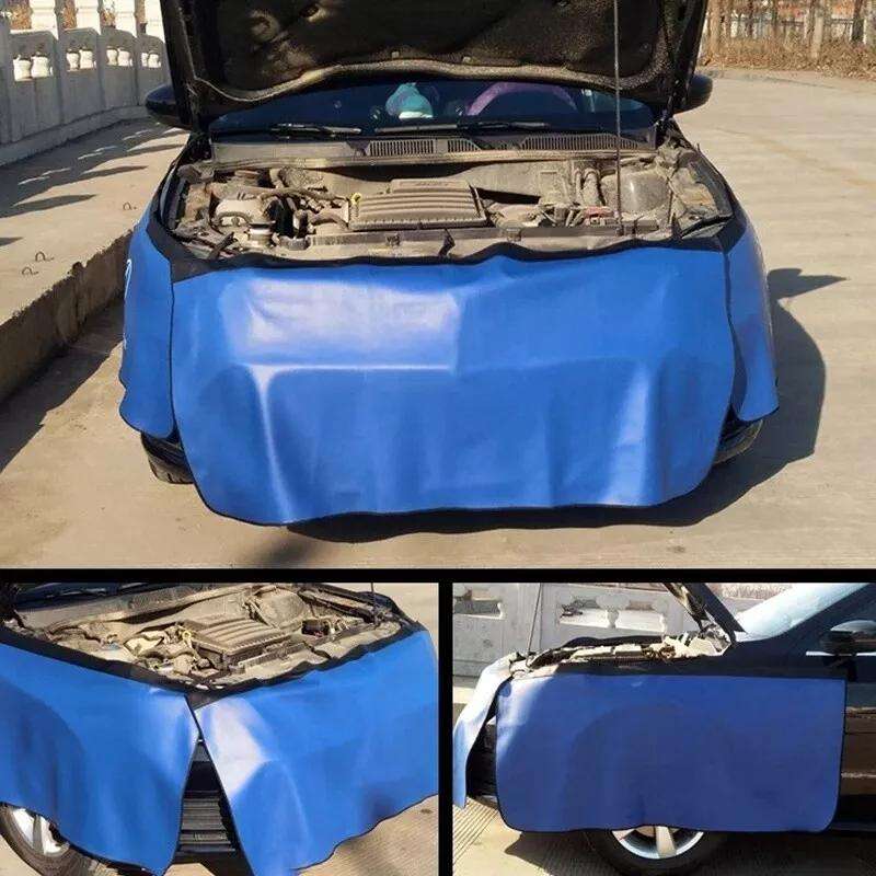 3pcs /Set Car Repair Fender Maintenance Washed Leather Protective Pad, Size: Large(Blue)