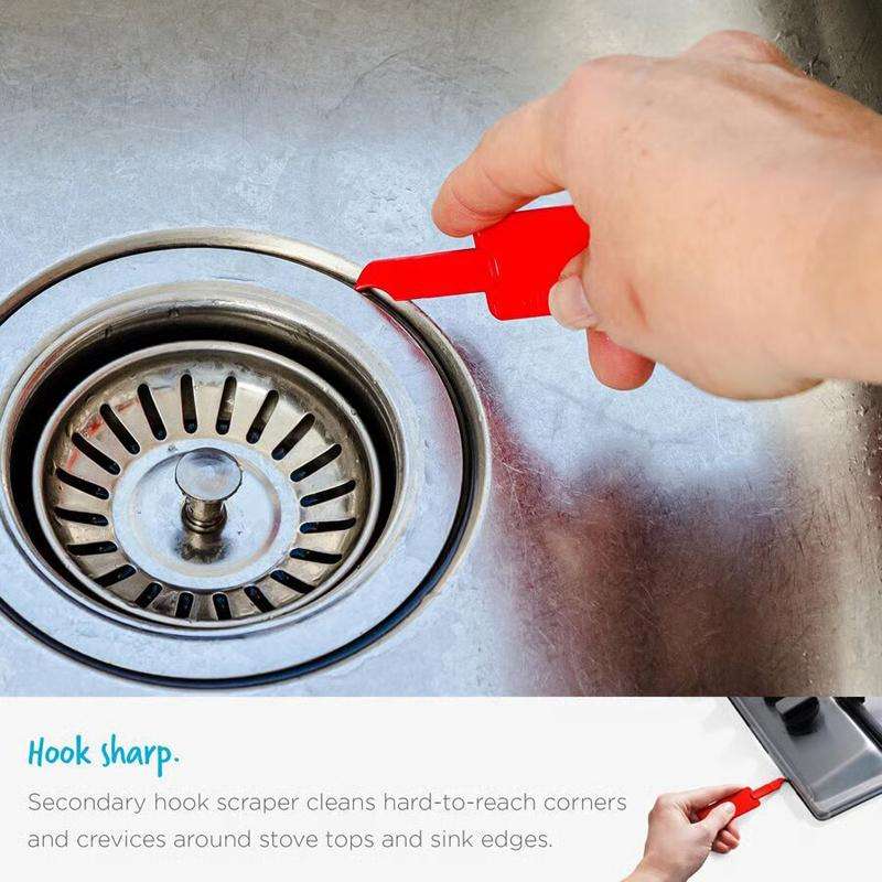 2 In 1 Cleaning Scraper Sticker Tool Household Cleaning Scrubber(Red)