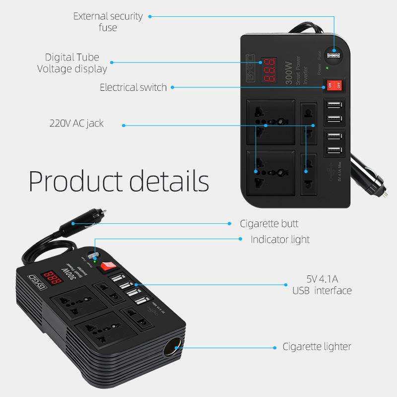 E8982 300W Car Inverter DC 12V To AC 220V Car Laptop USB Charging Universal Converter Power Adapter