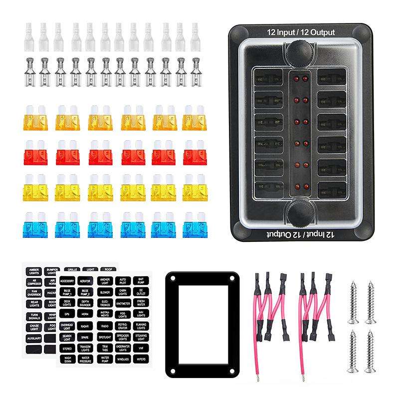 One In And One Out 12-Way Fuse Box LED Indicator With Sticker(ZH-1704B2)