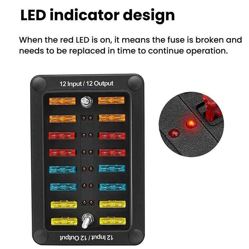 One In And One Out 12-Way Fuse Box LED Indicator With Sticker(ZH-1704B2)
