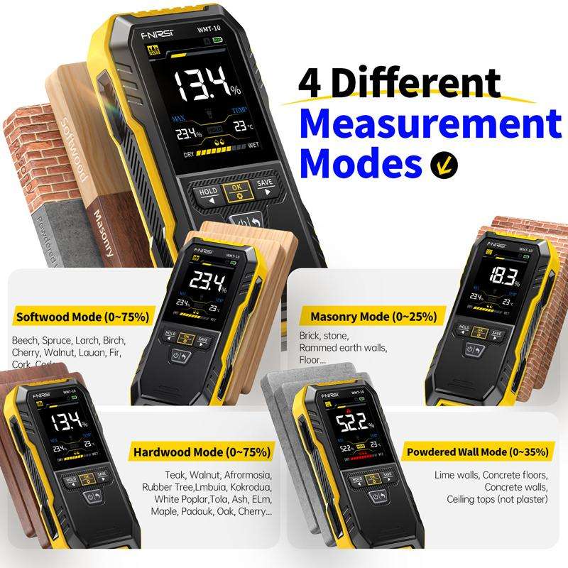 FNIRSI WMT-10 Wood Panel Moisture Tester Wall Surface Humidity Detector