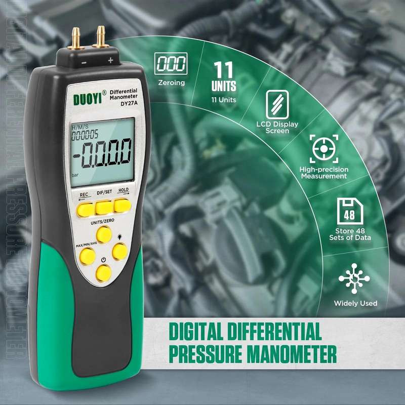 DUOYI Digital Brake Vacuum Pump Measuring Gauge Differential Pressure Gauge(DY27A English)