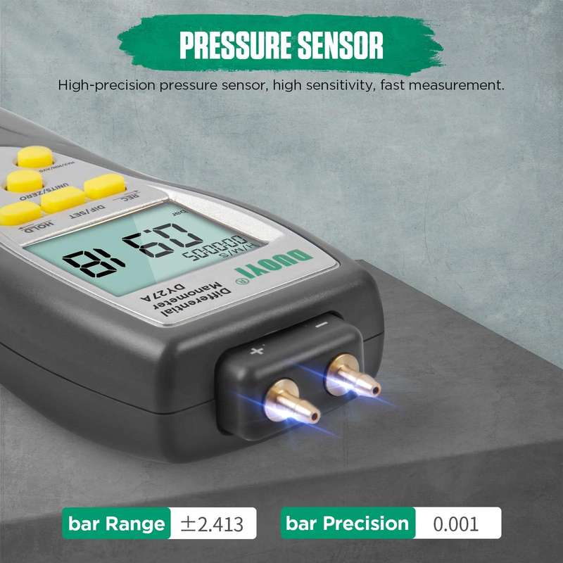 DUOYI Digital Brake Vacuum Pump Measuring Gauge Differential Pressure Gauge(DY27A English)