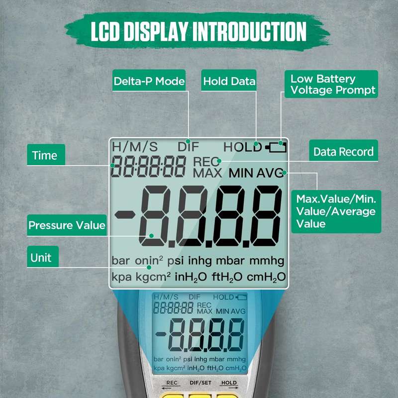DUOYI Digital Brake Vacuum Pump Measuring Gauge Differential Pressure Gauge(DY27A English)