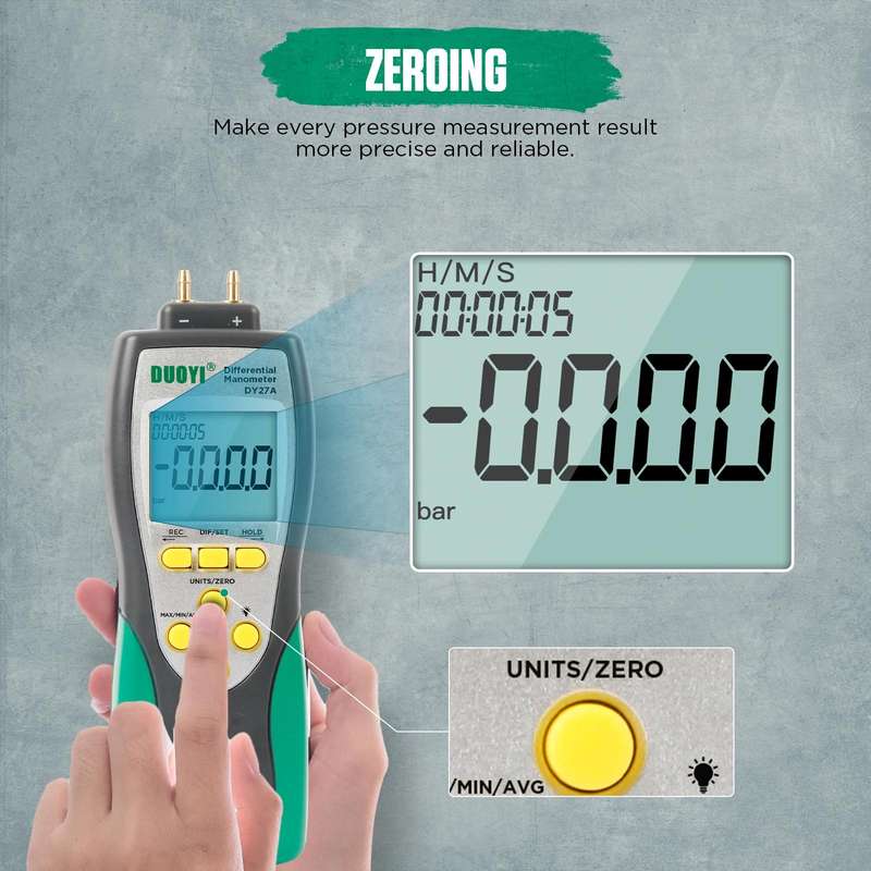DUOYI Digital Brake Vacuum Pump Measuring Gauge Differential Pressure Gauge(DY27A English)