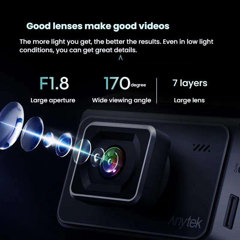 Anytek T2 PRO 3.0 Inch 2K HD Night Vision Recorder Hidden Car Camera Front And Rear Dual Recording(W