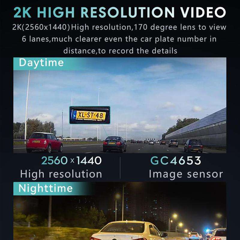 Anytek T2 PRO 3.0 Inch 2K HD Night Vision Recorder Hidden Car Camera Front And Rear Dual Recording(W