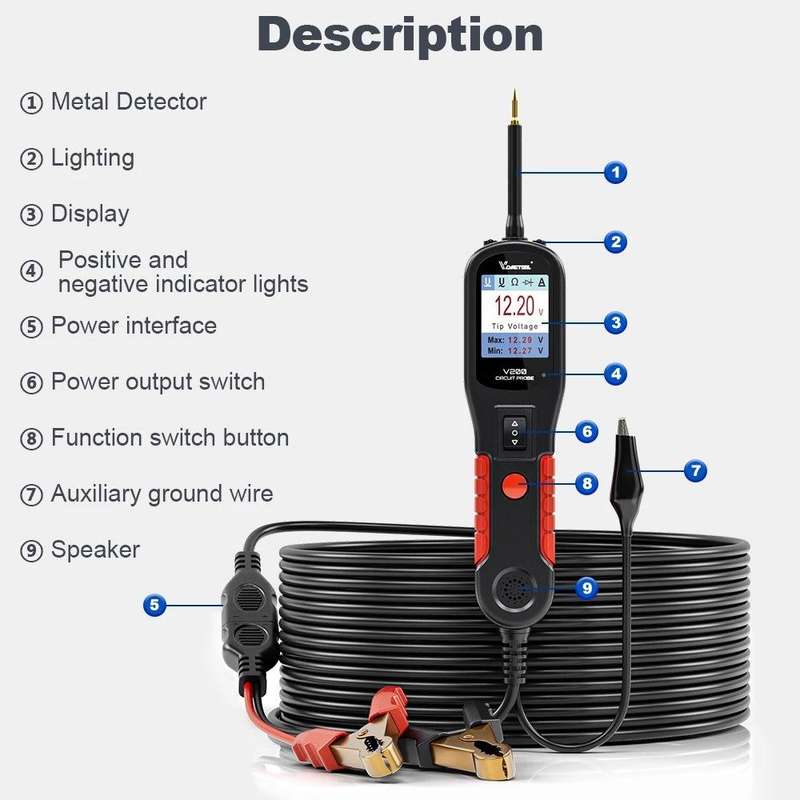 VDIAGTOOL 6-42V Automotive Circuit Tester(V200 Red)