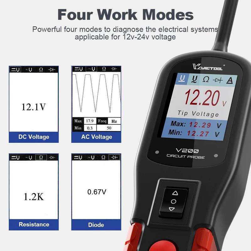 VDIAGTOOL 6-42V Automotive Circuit Tester(V200 Red)
