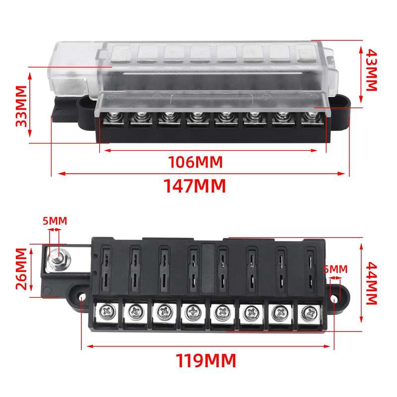 Automotive 8-way Fuse Box Terminal Block With Transparent Cover(CP-5099)