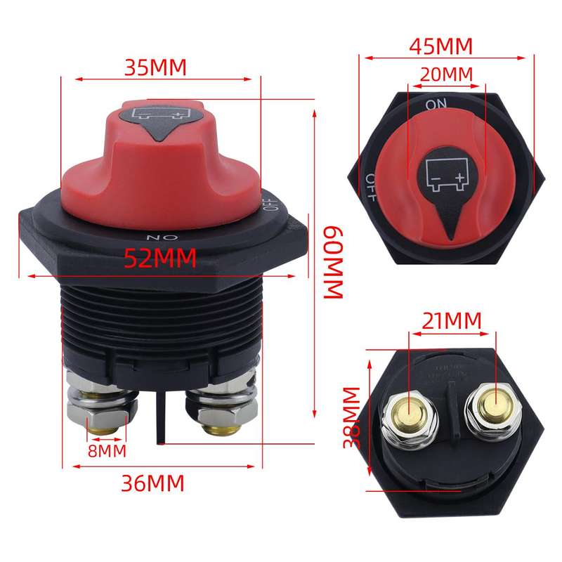 200A DC Brass Conductive RV Yacht Leak-proof Battery Switch(Black Without OUT Style 1 Non-removable)