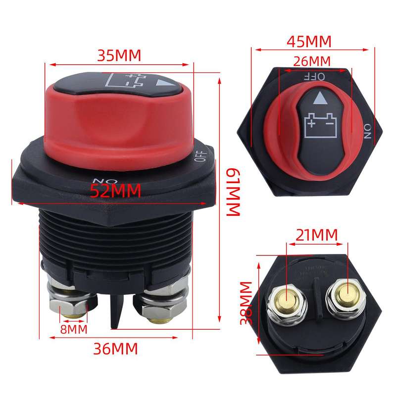 200A DC Brass Conductive RV Yacht Leak-proof Battery Switch(Black Without OUT Style 2 Non-removable)