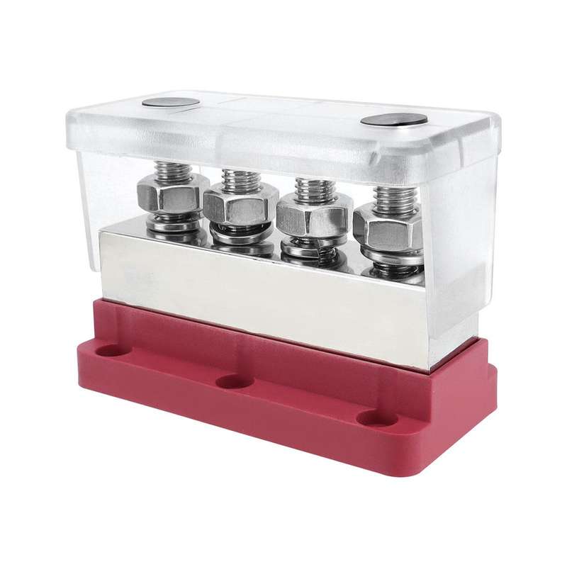 600A RV Yacht Copper Bolt 4 Stud Heavy Duty Busbar Terminal, Color: Red Single