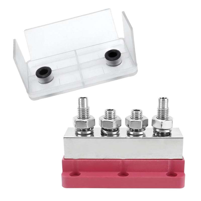 600A RV Yacht Copper Bolt 4 Stud Heavy Duty Busbar Terminal, Color: Red Single