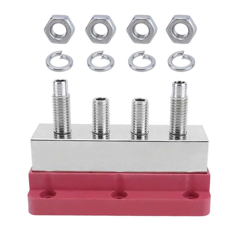 600A RV Yacht Copper Bolt 4 Stud Heavy Duty Busbar Terminal, Color: Red Single