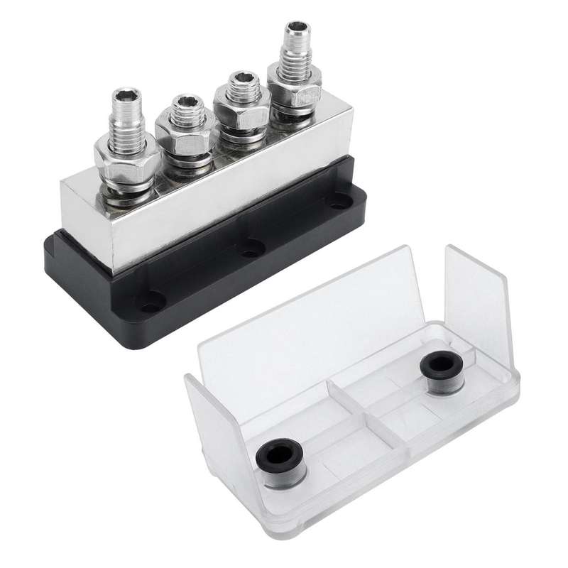 600A RV Yacht Copper Bolt 4 Stud Heavy Duty Busbar Terminal, Color: Black Single