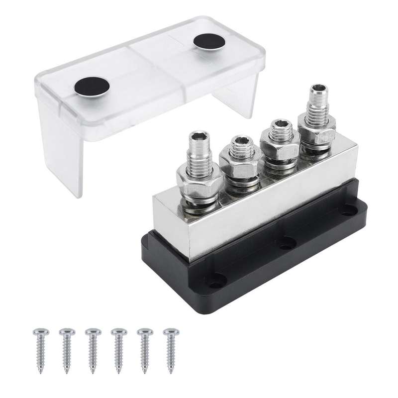 600A RV Yacht Copper Bolt 4 Stud Heavy Duty Busbar Terminal, Color: Red+Black