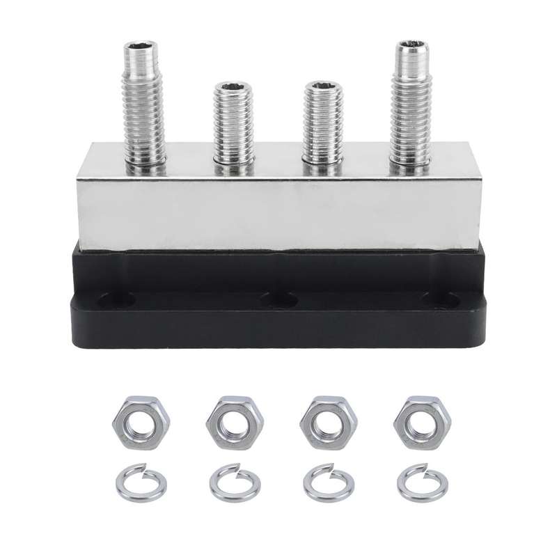600A RV Yacht Copper Bolt 4 Stud Heavy Duty Busbar Terminal, Color: Red+Black